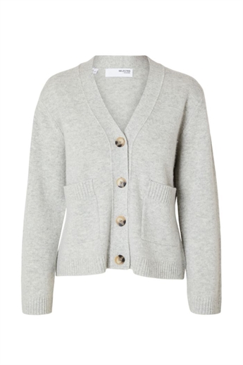 Sille LS Knit cardigan, Light grey melange 